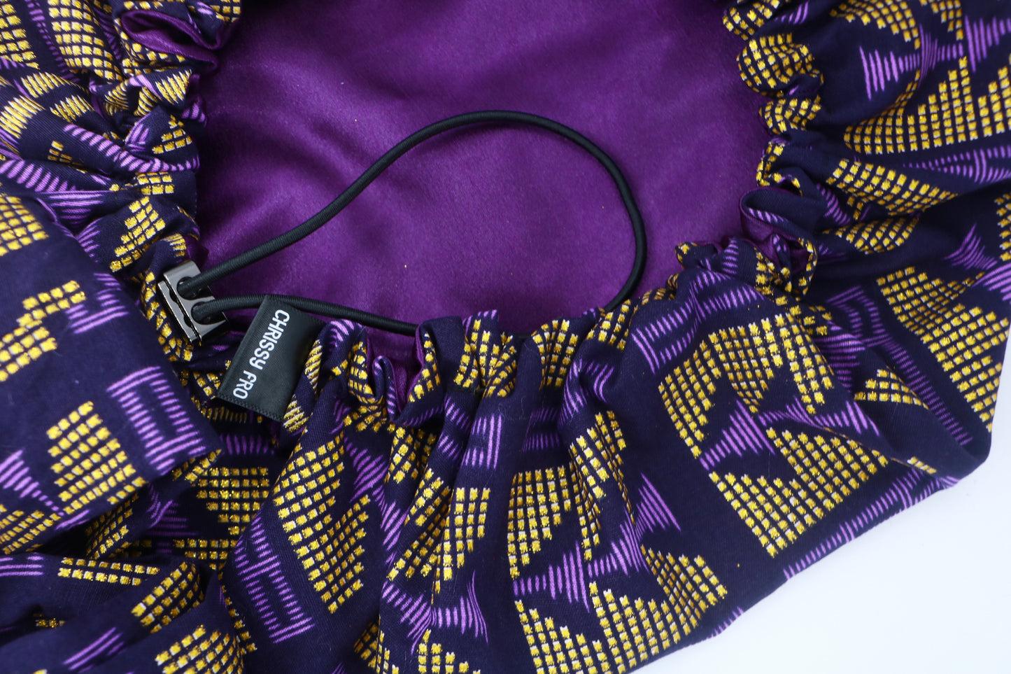Bonnet/Turban en wax et satin ajustable violet "Queen" | AVEC OU SANS RUBAN