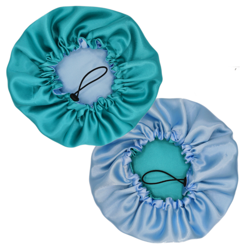 Bonnet en satin Wave ajustable réversible bleu | Standard