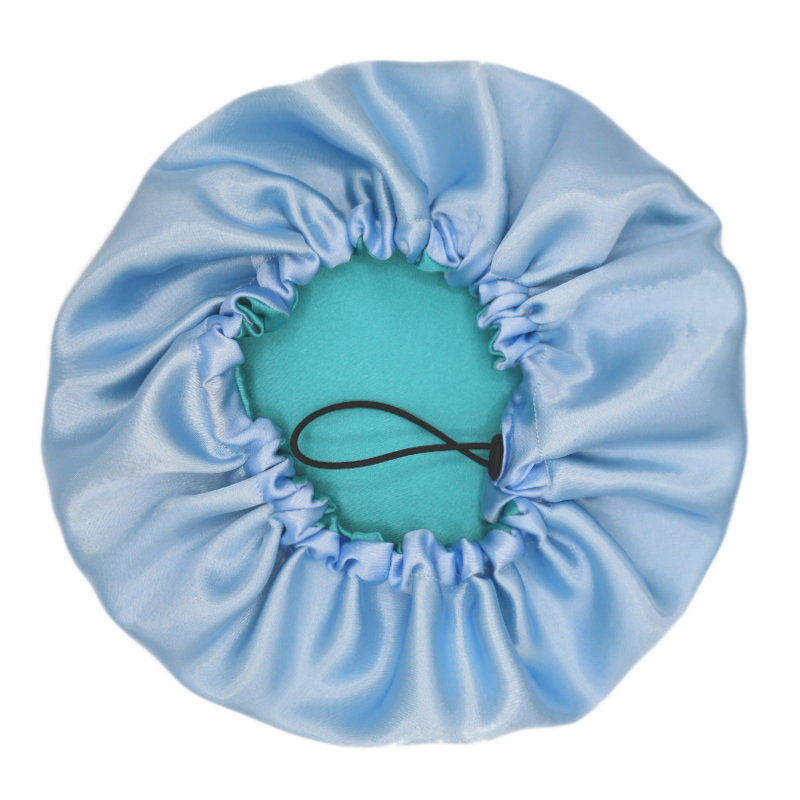 Bonnet en satin Wave ajustable réversible bleu | Standard