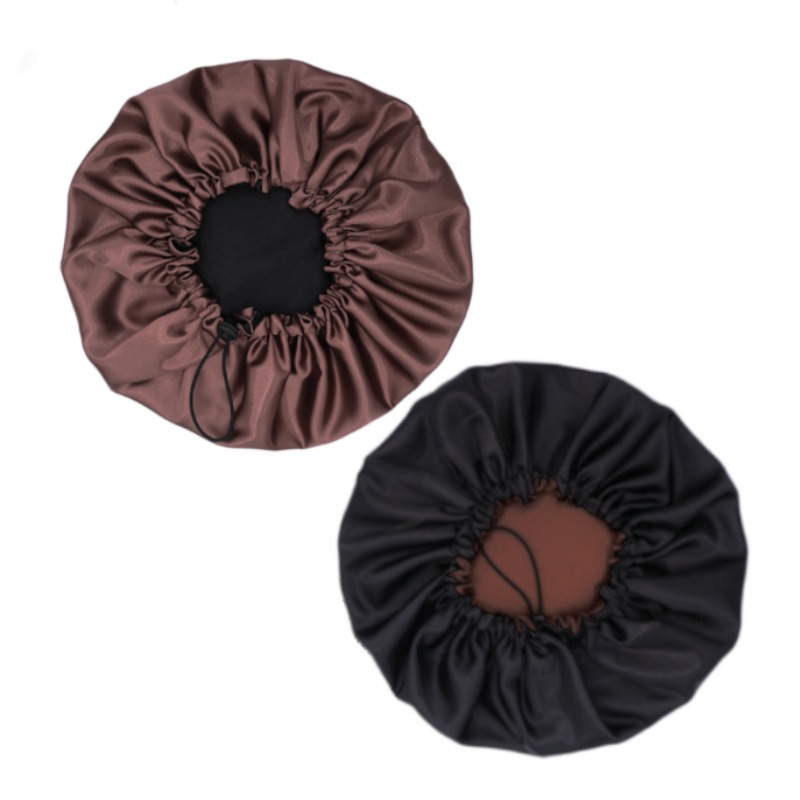 Bonnet en satin réversible ajustable "Ebony" | Marron et noir