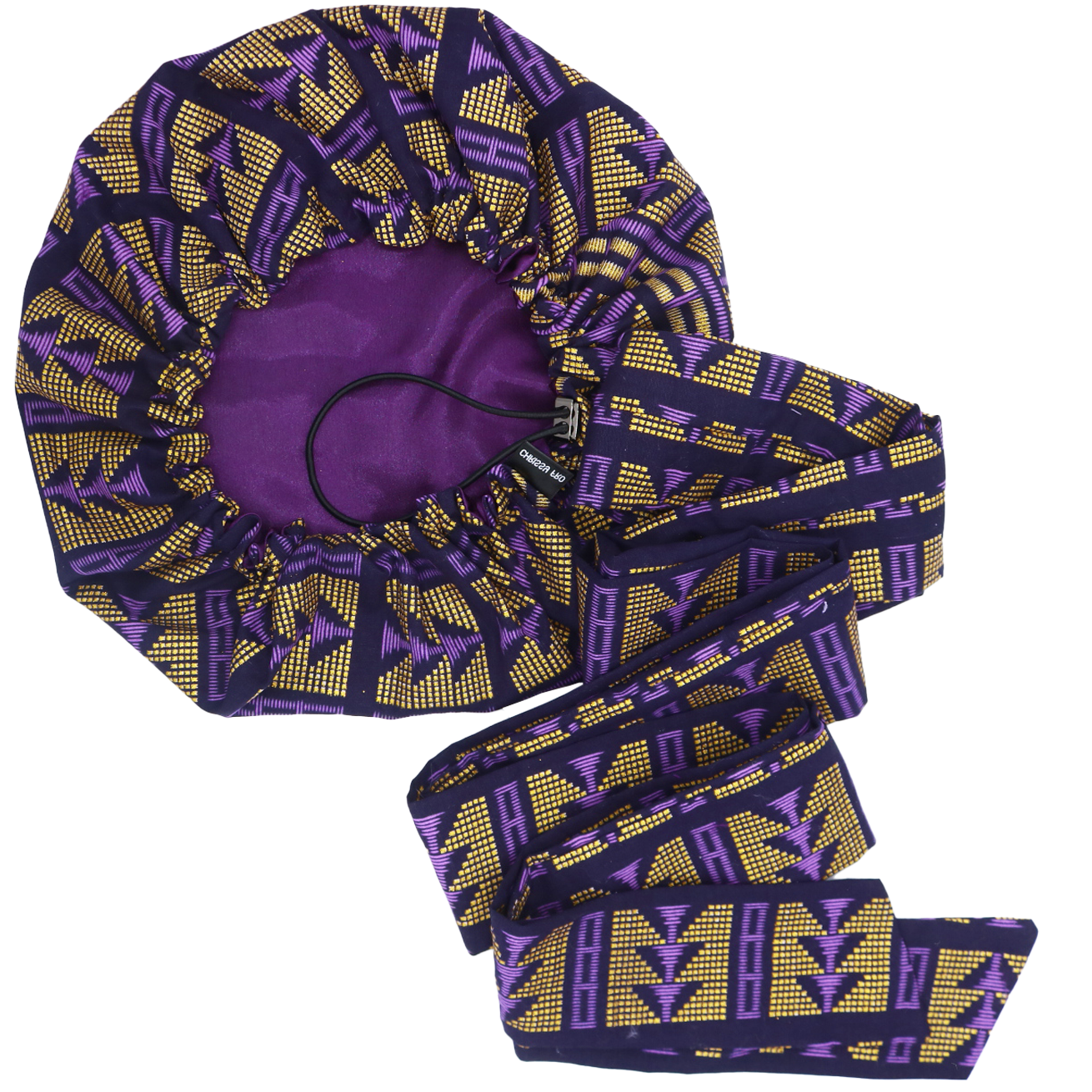 Bonnet/Turban en wax et satin ajustable violet "Queen" | AVEC OU SANS RUBAN