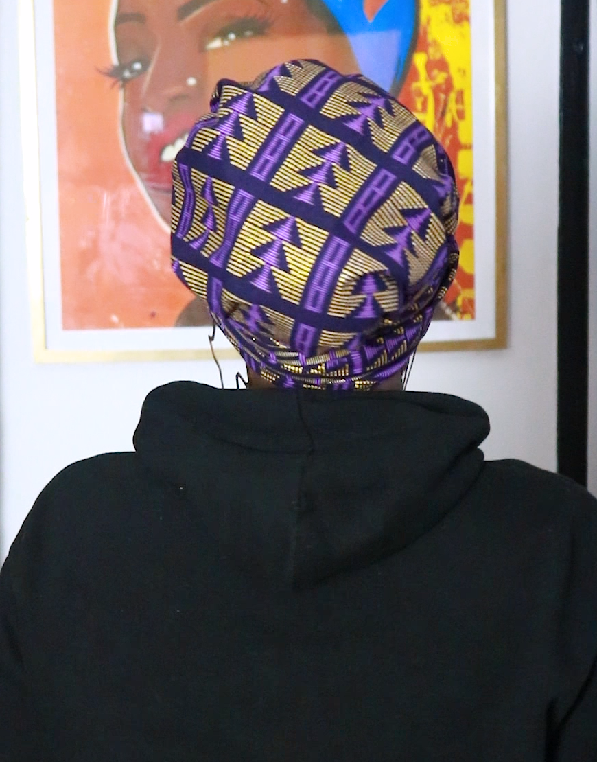 Bonnet/Turban en wax et satin ajustable violet "Queen" | AVEC OU SANS RUBAN