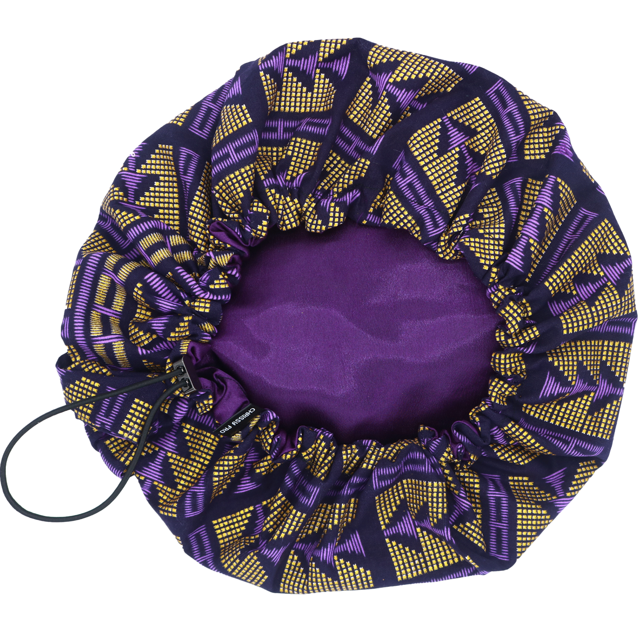 Bonnet/Turban en wax et satin ajustable violet "Queen" | AVEC OU SANS RUBAN