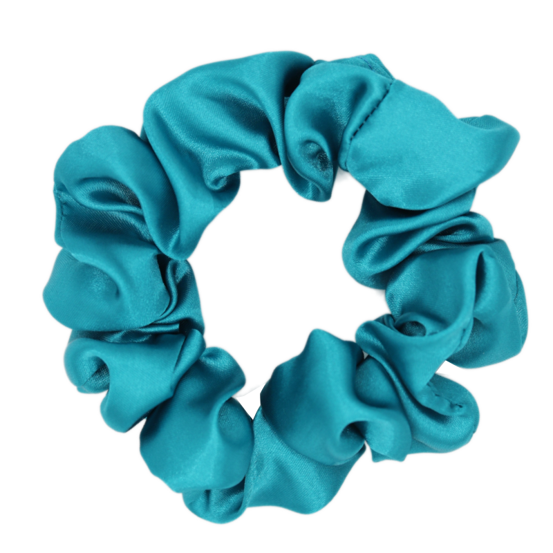 Chouchou en satin bleu vert Océane - Scrunchie taille M