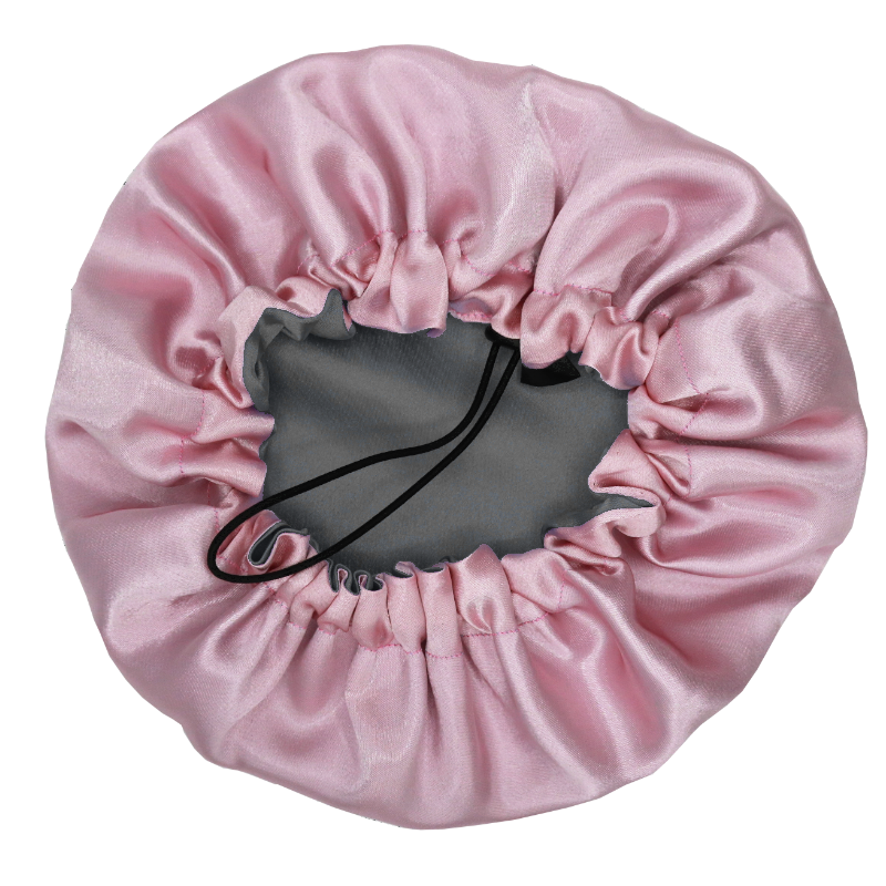 Bonnet de nuit ajustable en satin réversible "Sam" | Rose et gris