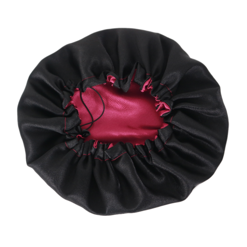 Bonnet en satin ENFANT Cerise ajustable réversible | Rouge et noir