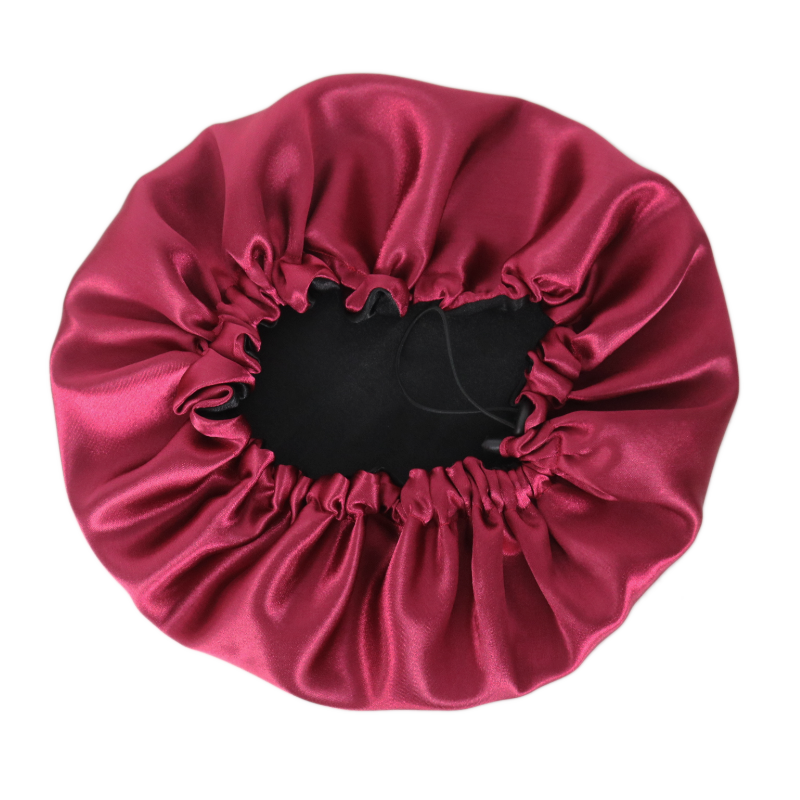 Bonnet en satin ENFANT Cerise ajustable réversible | Rouge et noir