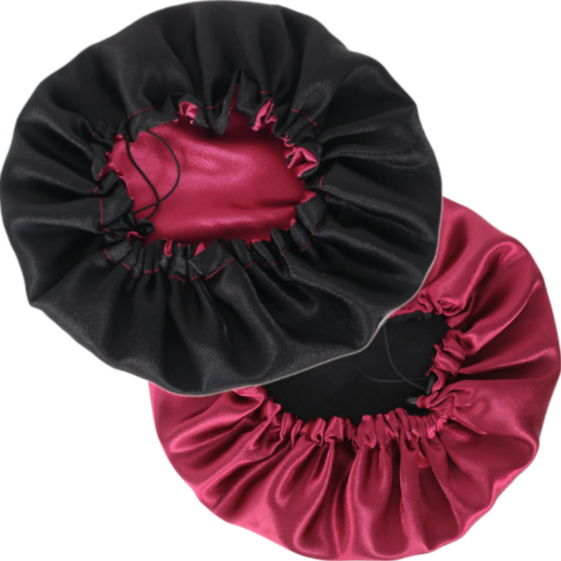 Bonnet en satin Cerise ajustable réversible rouge et noir | Taille standard ou XL