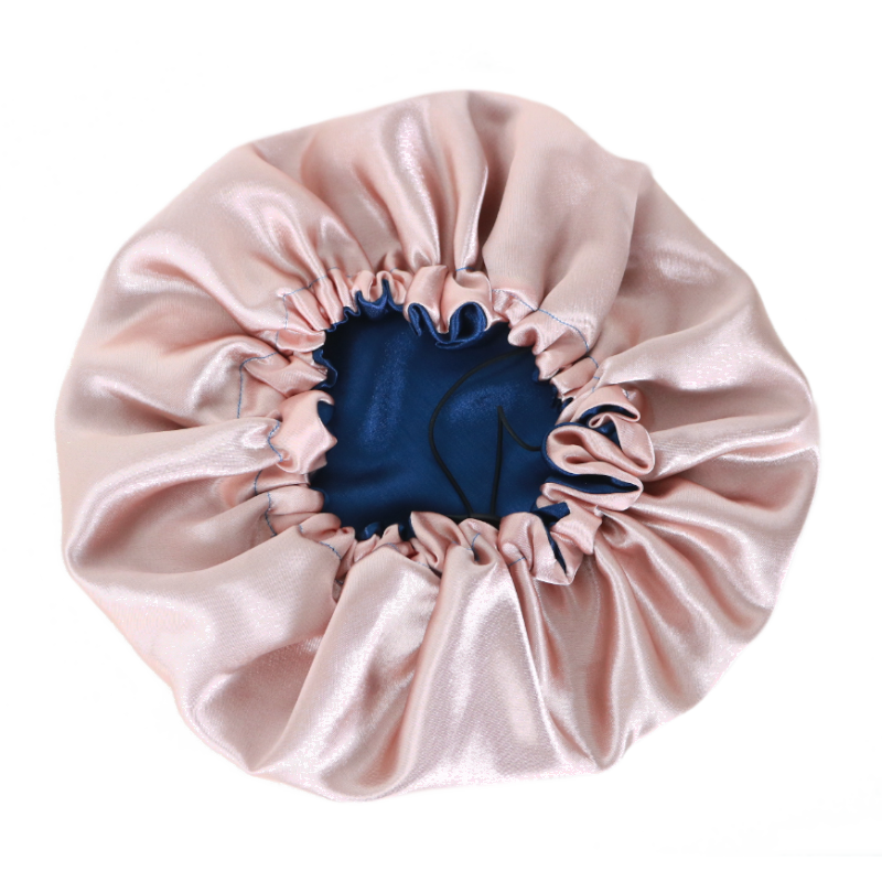 Bonnet en satin Chloé ajustable réversible rose doré et bleu