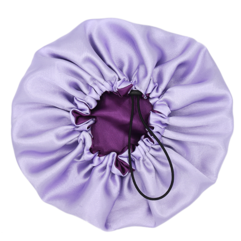 Pack Valentine | Bonnet en satin ajustable réversible violet + 2 mini chouchous