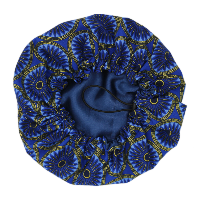 Bonnet en satin et wax bleu "Rosa" réglable | Standard