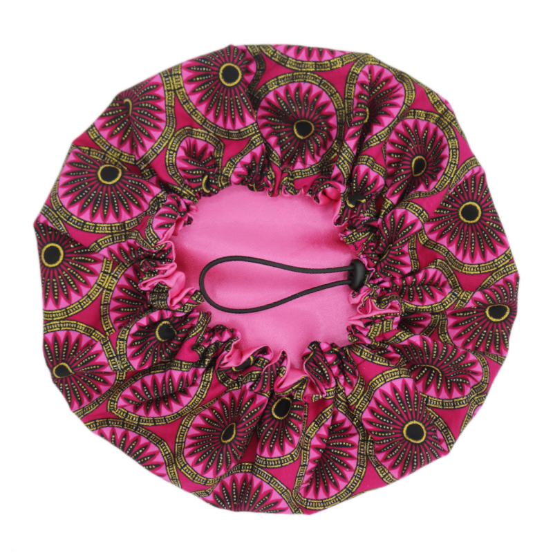 Bonnet en satin et wax rose "Rosa" réglable