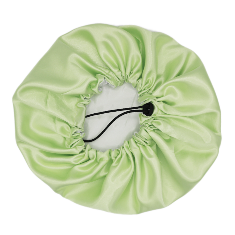 Bonnet en satin vert citron et blanc réversible ajustable "Lemonade" | Standard