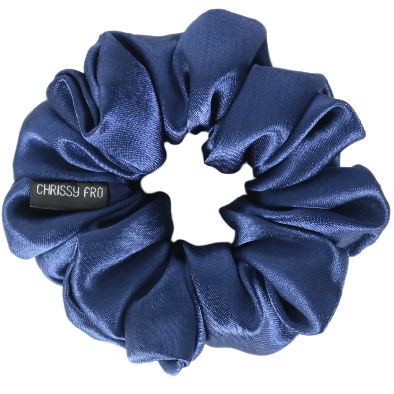 Chouchou en satin bleu Marine - Scrunchie Taille M
