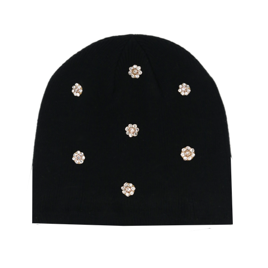 Bonnet court à strass Flora doublé en satin | Taille unique