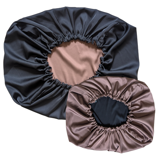 Taie d'oreiller réversible en satin TOUCHER SOIE Brown sugar noir/marron