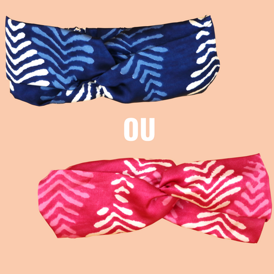 Blue or pink Pitaya patterned silk crossover headband