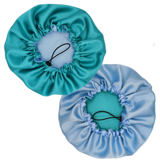 Bonnet en satin Wave ajustable réversible bleu | Standard