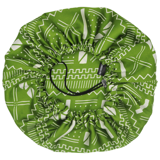 Bonnet en satin TOUCHER SOIE vert réversible et ajustable - STANDARD