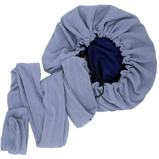 Bonnet/Turban ajustable bleu clair doublé en satin "Lia" - Taille standard
