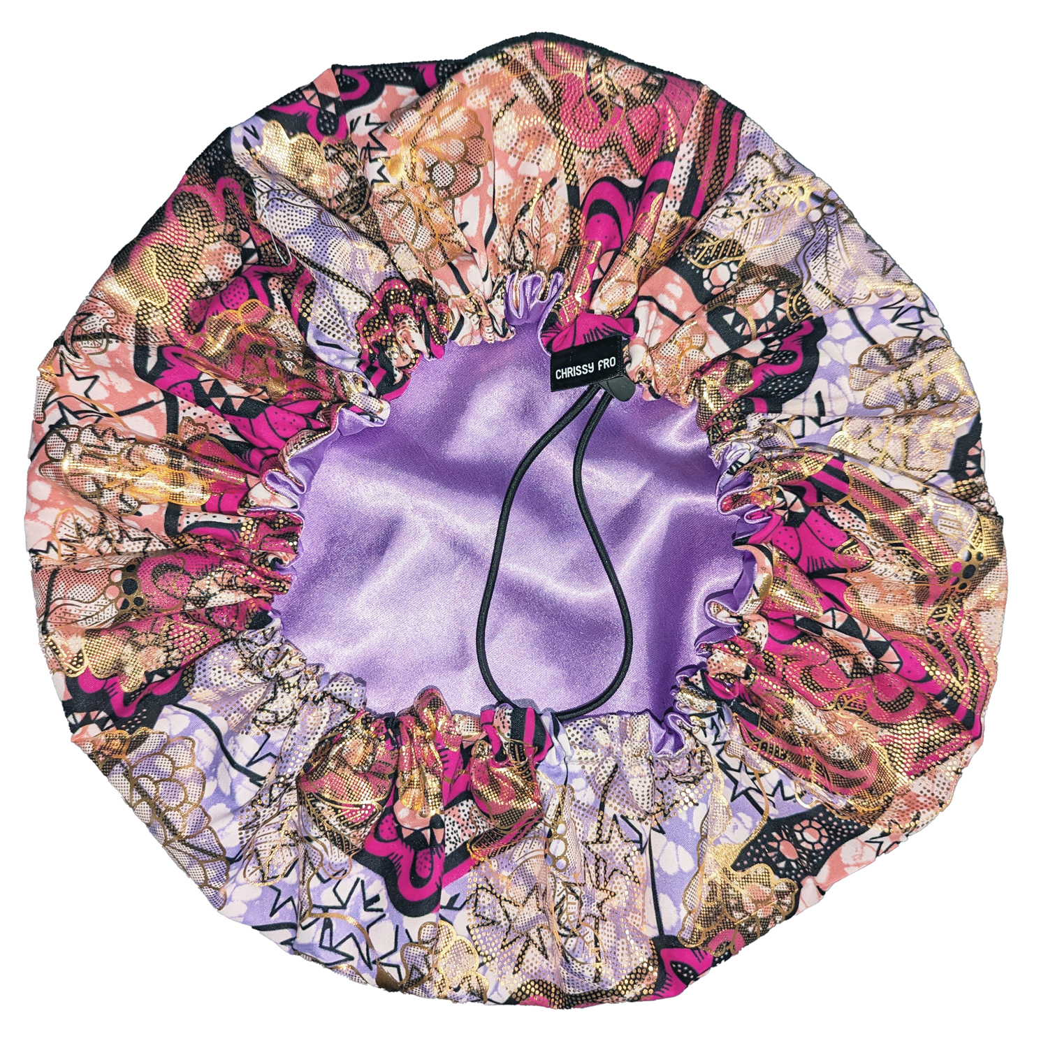 Bonnet en satin et wax violet "Violette" réglable - Taille standard