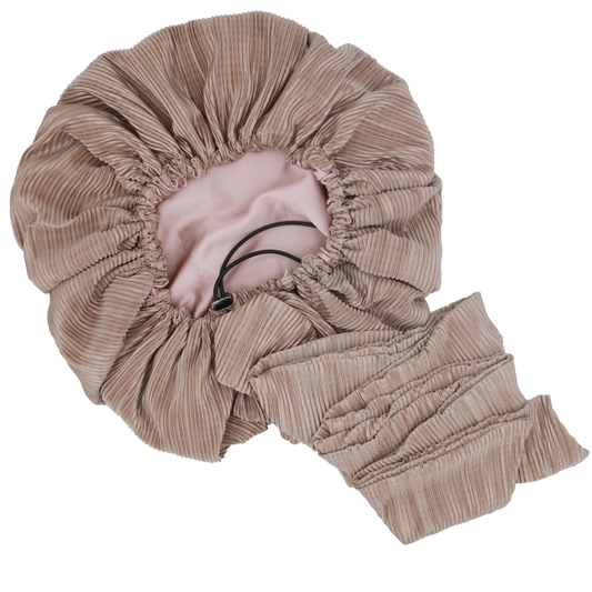 Bonnet/Turban ajustable crème plissé doublé en soie "Mia" - 2 tailles