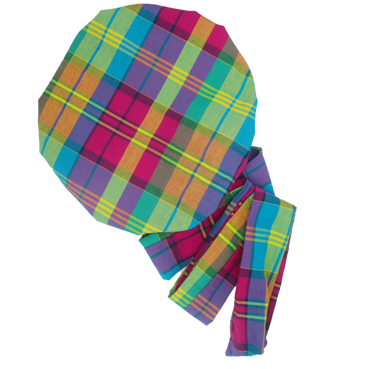 Bonnet/Turban ajustable en madras et satin "Soley" - Taille standard