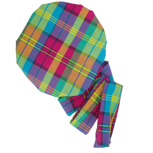 Bonnet/Turban ajustable en madras et satin "Soley" - Taille standard