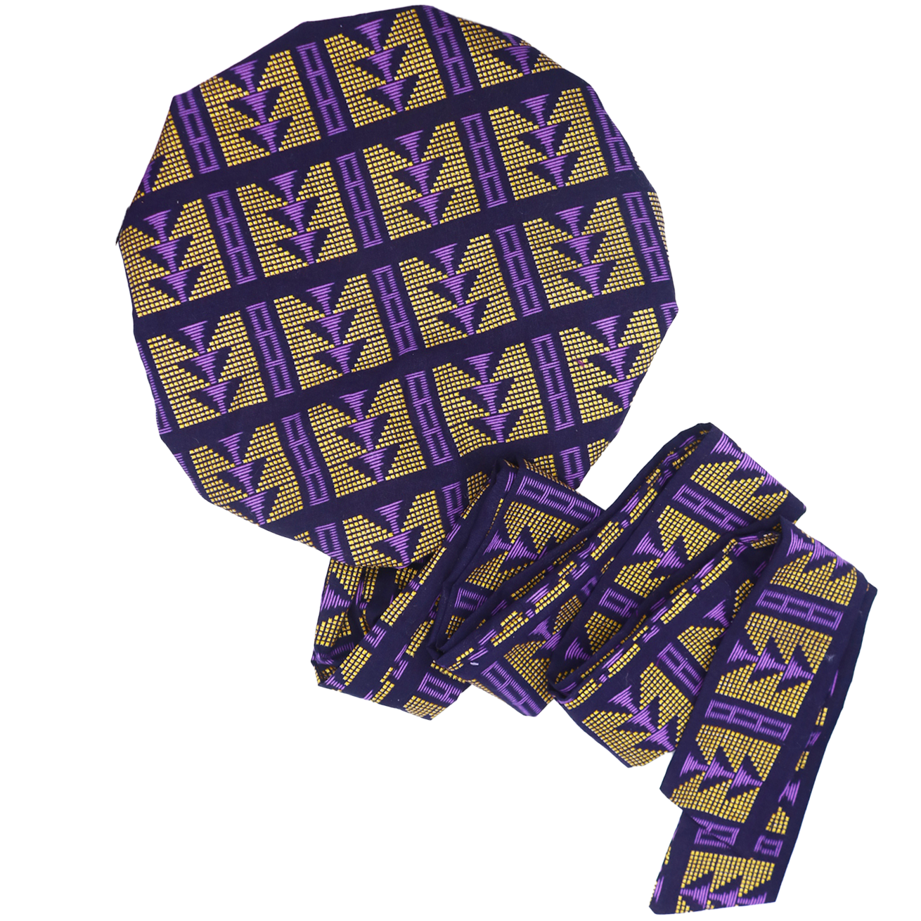 Bonnet/Turban en wax et satin ajustable violet "Queen"