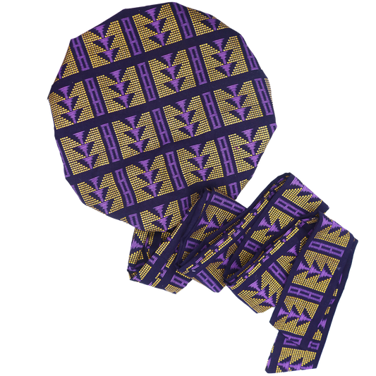 Bonnet/Turban en wax et satin ajustable violet "Queen"  | AVEC OU SANS RUBAN