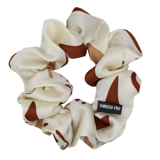 Chouchou en soie Bogolan crème - Scrunchie Taille M