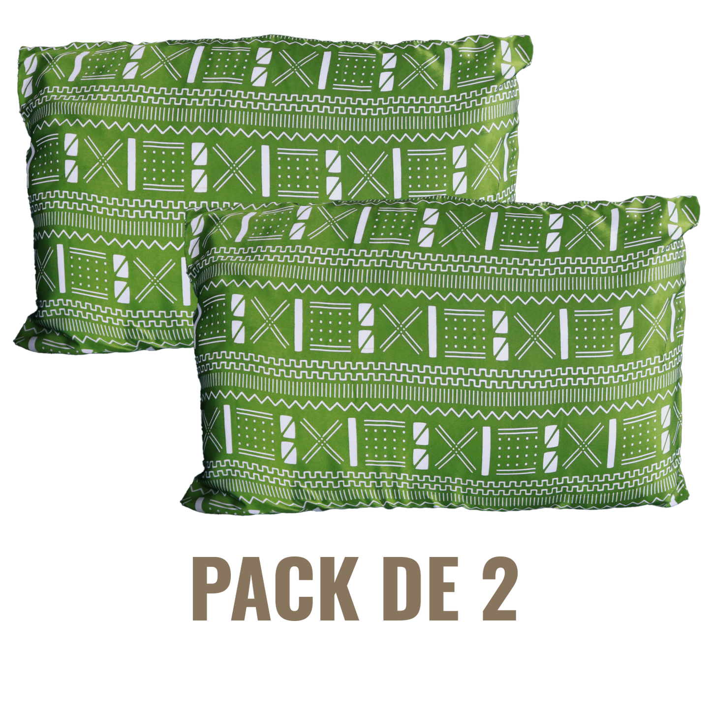 Pack de 2 taies en soie Maya vertes à motifs - Rectangles ou carrées