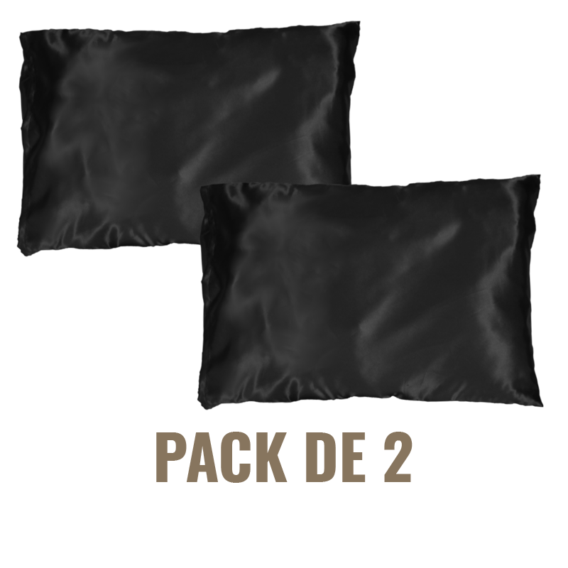 Pack de 2 taies d'oreiller en satin noir Vicky - Rectangulaire ou Carrée
