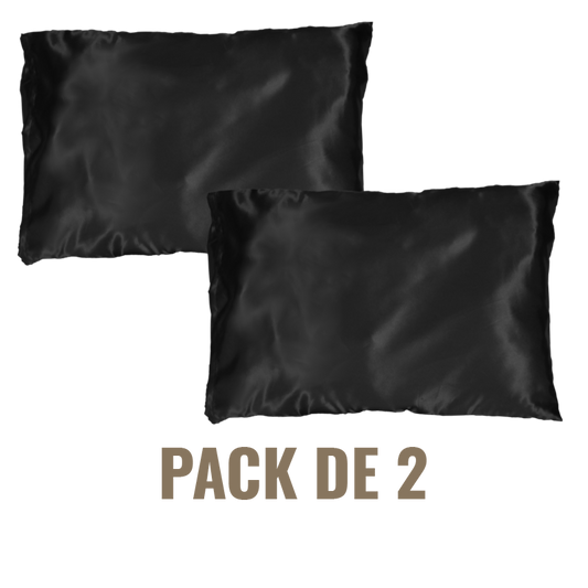 Pack de 2 taies d'oreiller en satin noir Vicky - Rectangulaire ou Carrée