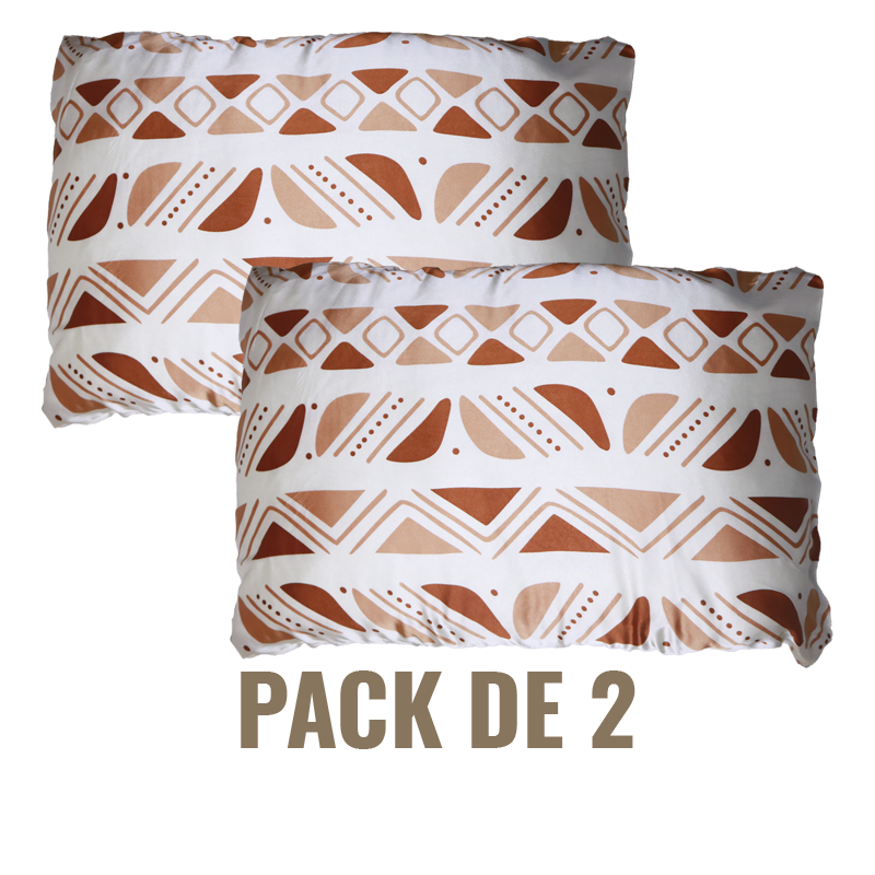 Pack de 2 taies en soie crème à motifs bogolan - Rectangles ou carrées