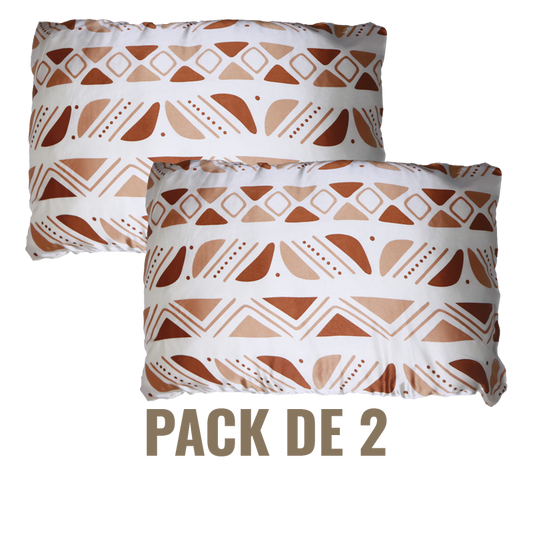 Pack de 2 taies en soie crème à motifs bogolan - Rectangles ou carrées
