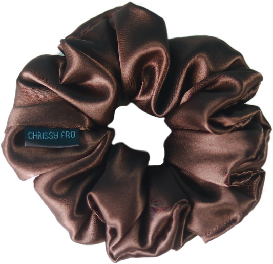 Chouchou en satin marron Ebony - Scrunchie taille M