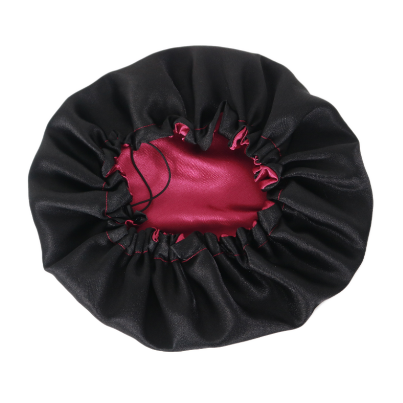 Bonnet en satin Cerise ajustable réversible rouge et noir | Taille standard ou XL
