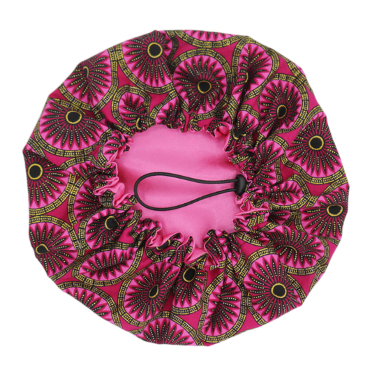 Bonnet en satin et wax rose "Rosa" réglable