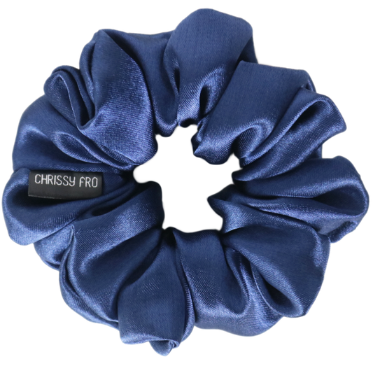 Chouchou en satin bleu Marine - Scrunchie Taille M