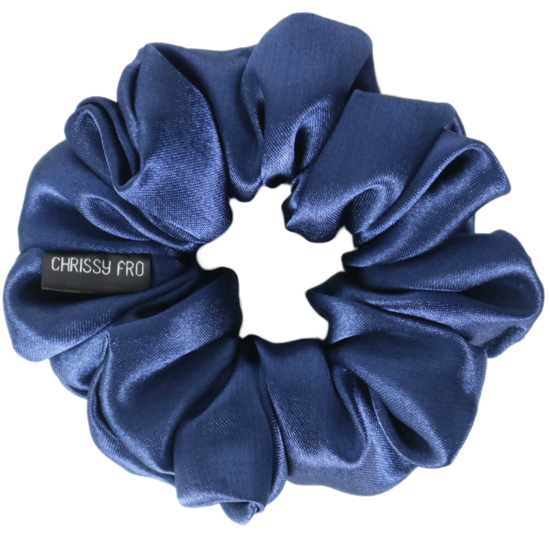 PACK CHLOE | Bonnet en satin réversible + 2 chouchous en satin | Bleu/Rose doré